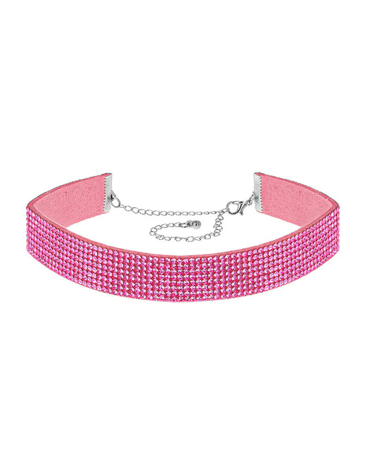 Ružový choker so štrasom pre dospelých