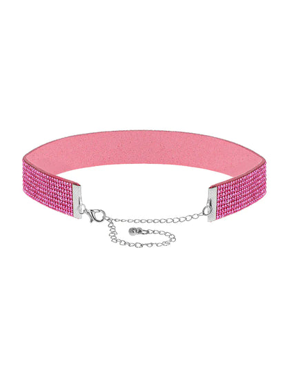 Ružový choker so štrasom pre dospelých