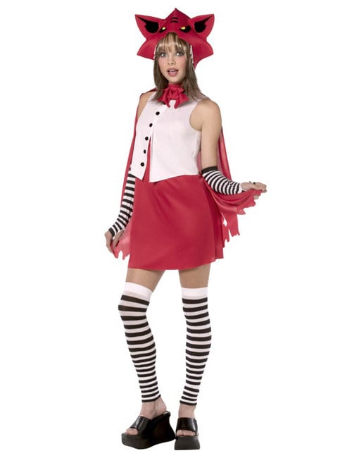 Déguisement Petit Chaperon Rouge Rebel Toons pour femme rouge et blanc avec capuche à oreilles et bas rayés
