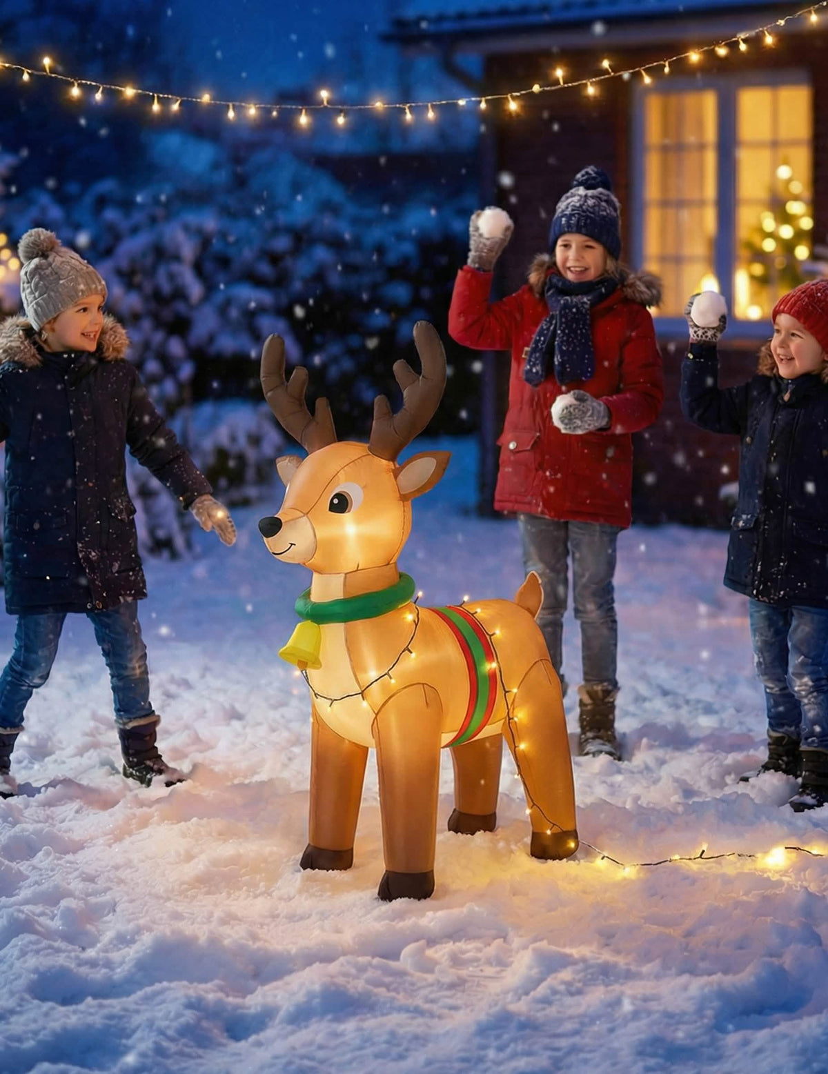 Nes ma soba santa claus svietiaci na záhradu hnedá s zelená obojkom a žltá zvončekom