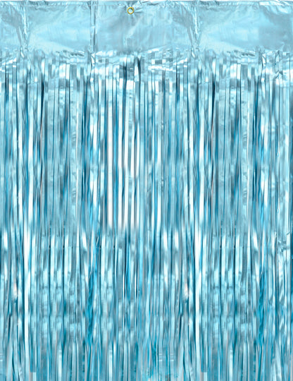 Détail de l'œillet de fixation du rideau scintillant à franges bleu métallisé