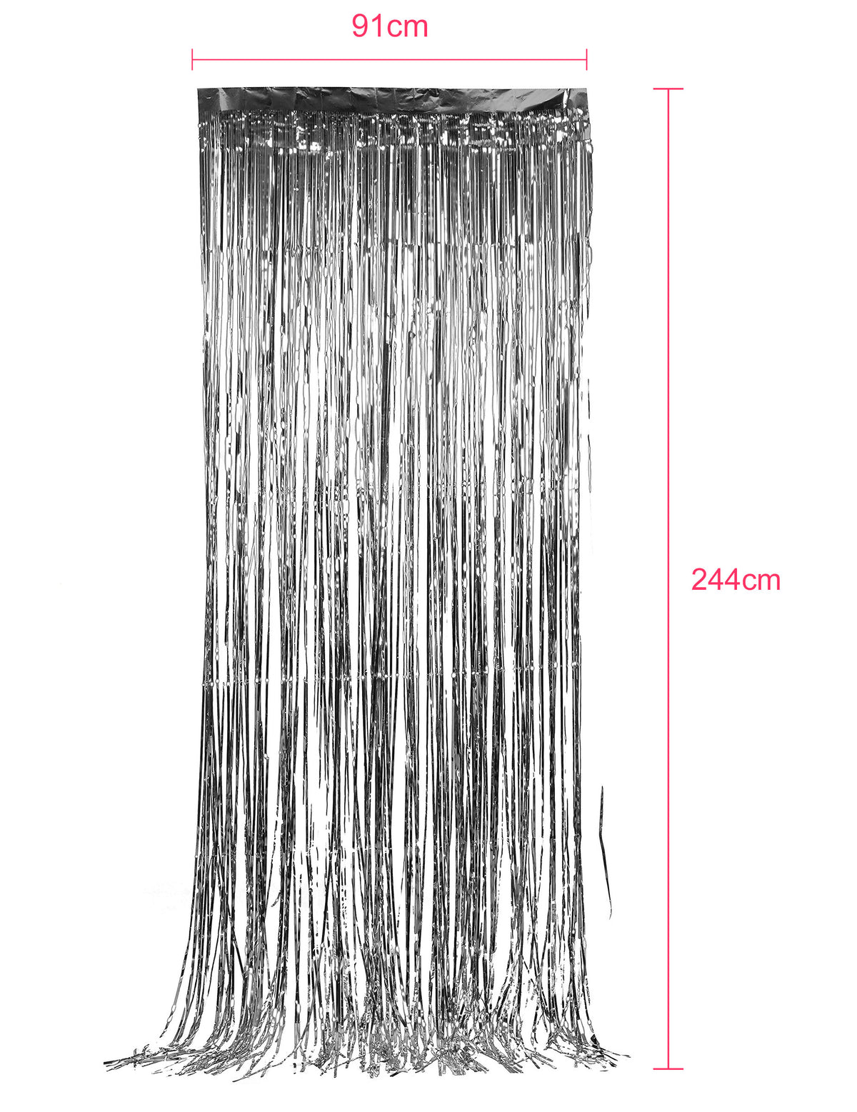 Vue d'ensemble de la décoration avec le rideau scintillant pour fête argent métallique