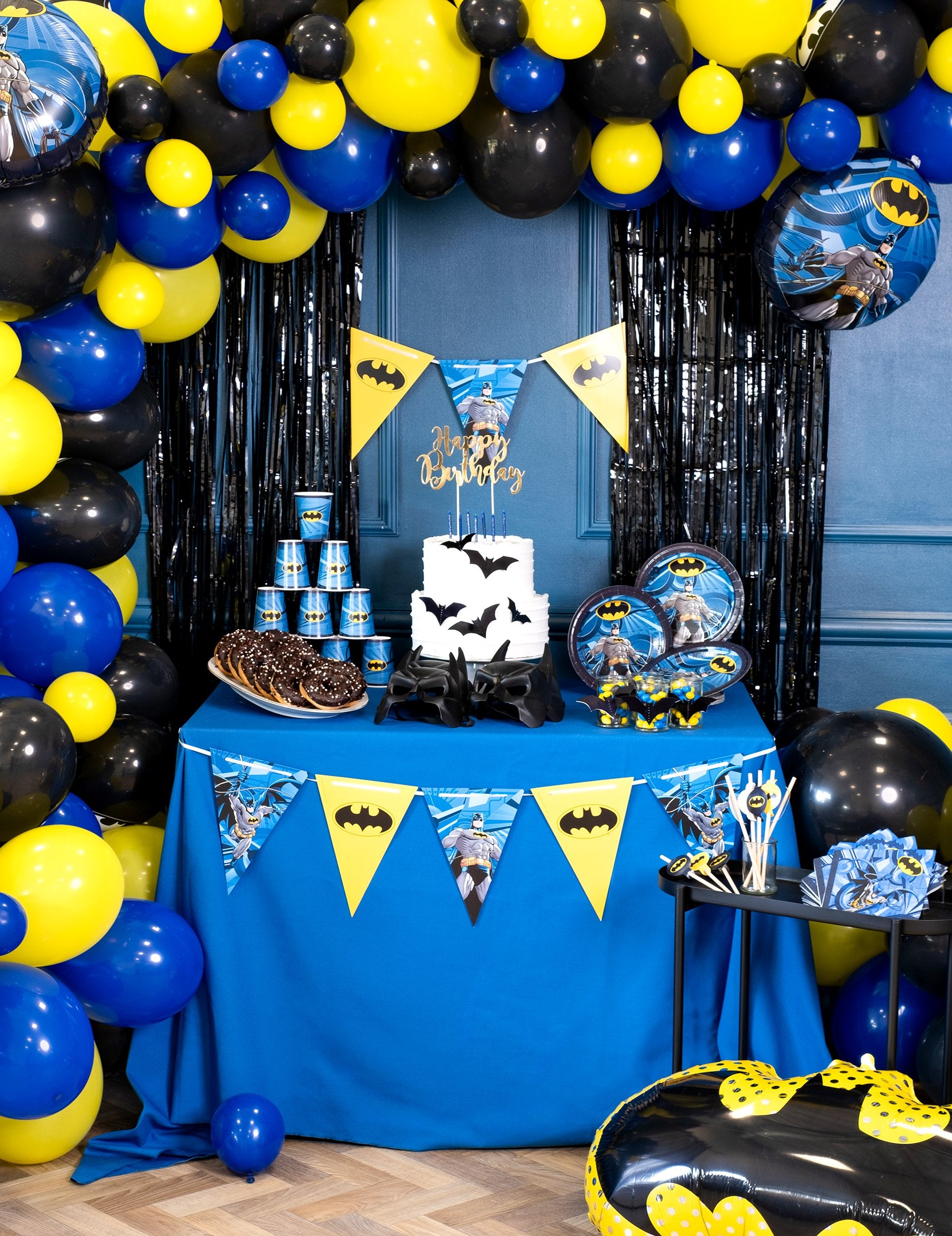 Ambiance d'anniversaire Batman du rideau scintillant pour fête noir