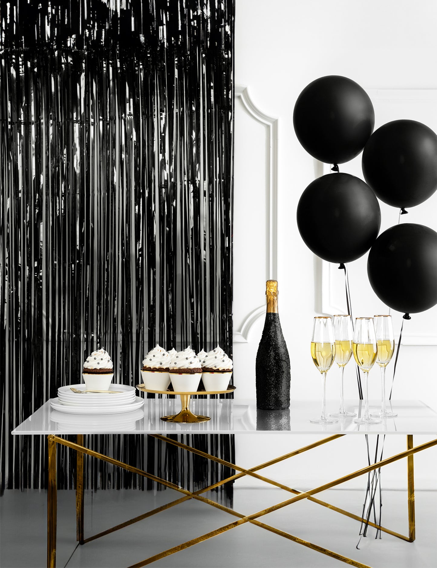 Mise en situation du rideau scintillant pour fête noir