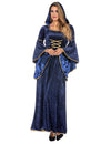 Robe médiévale longue à capuche bleu marine luxe femme