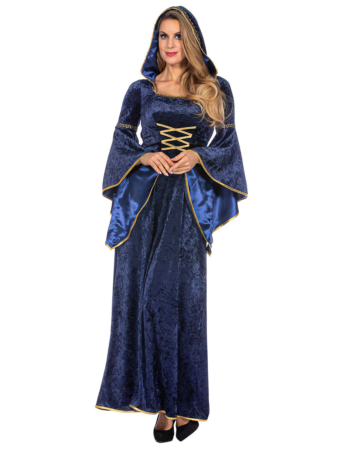 Robe médiévale longue à capuche bleu marine luxe femme