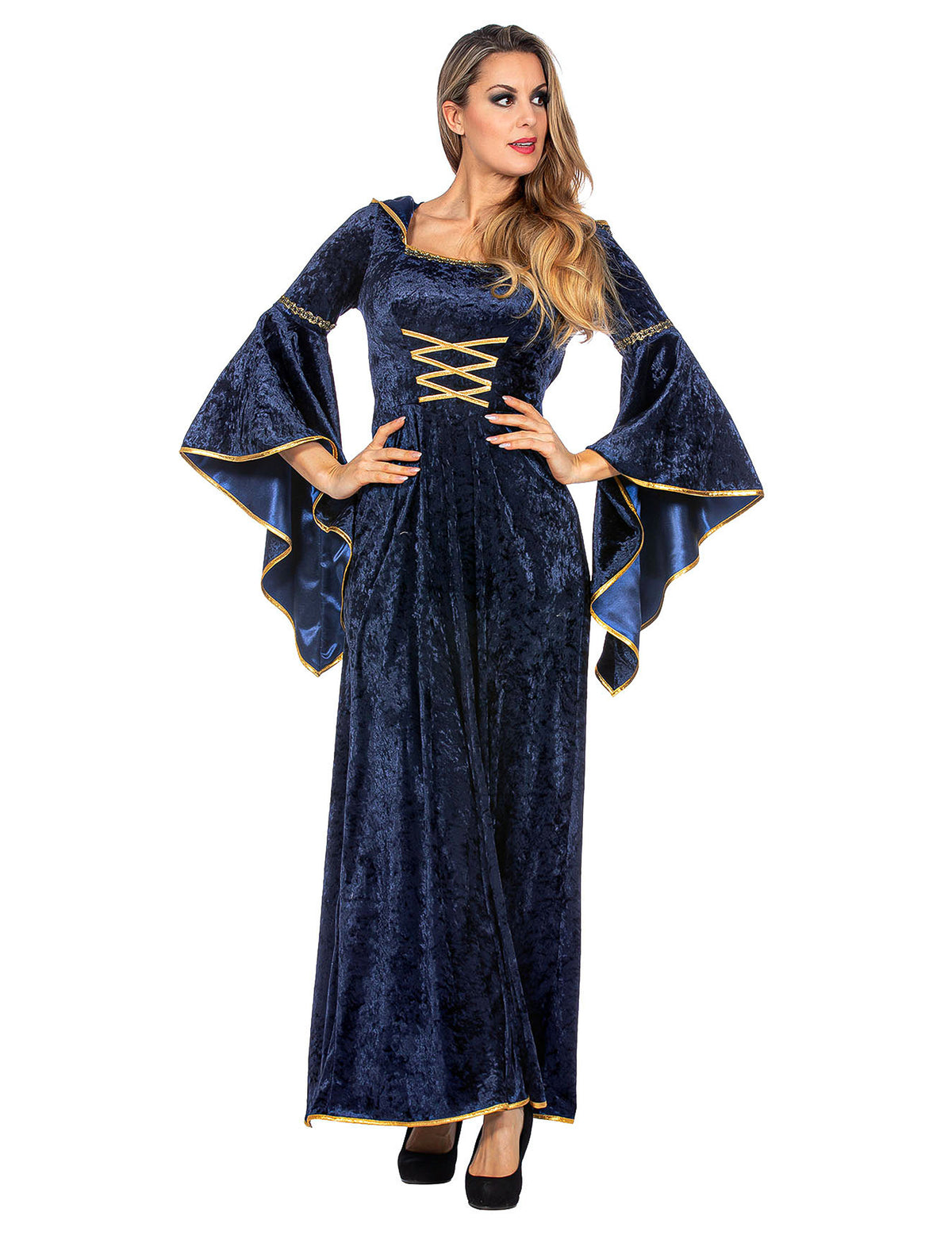 Robe médiévale longue à capuche bleu marine luxe femme