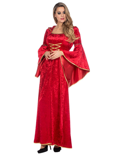 Robe médiévale longue à capuche rouge luxe femme