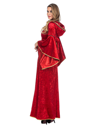 Robe médiévale longue à capuche rouge luxe femme