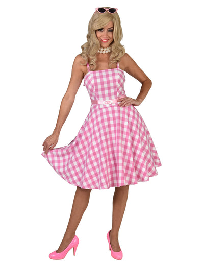 Robe poupée 50's vichy pour femme rose