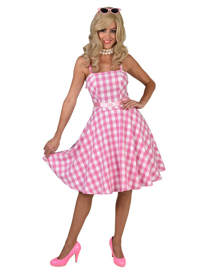 Robe poupée 50's vichy pour femme rose