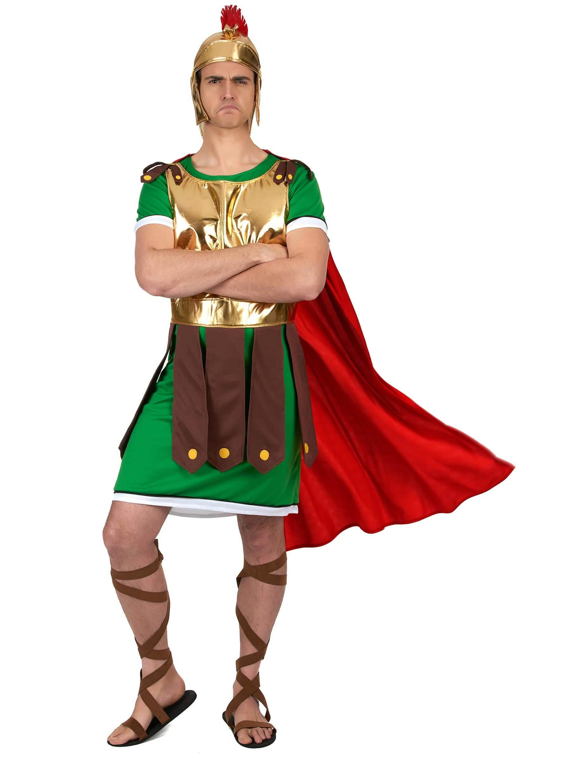 Kostým rímskeho centurióna pre muž zelená a zlatá s červenou plášťou