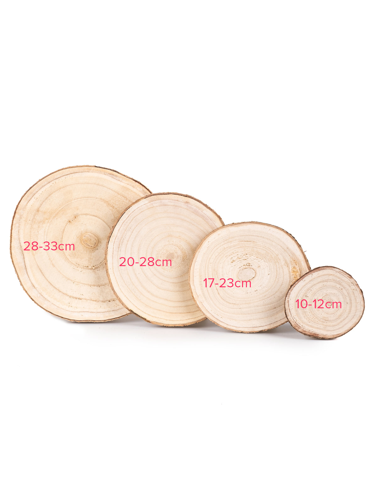 Comparaison des diamètres disponibles du rondin de bois naturel pour décoration de mariage