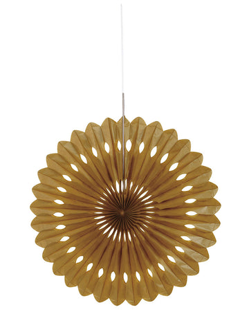 Zlatá papierová rozeta 40 cm, dekoratívny závesný vejár 