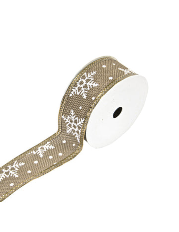 Jutová stuha s efektom snehovej vločky 38 mm x 3 m biela na vianočné ozdoby