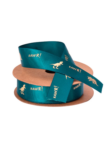 Ruban en satin dinosaure et RAWR ! vert floqué or