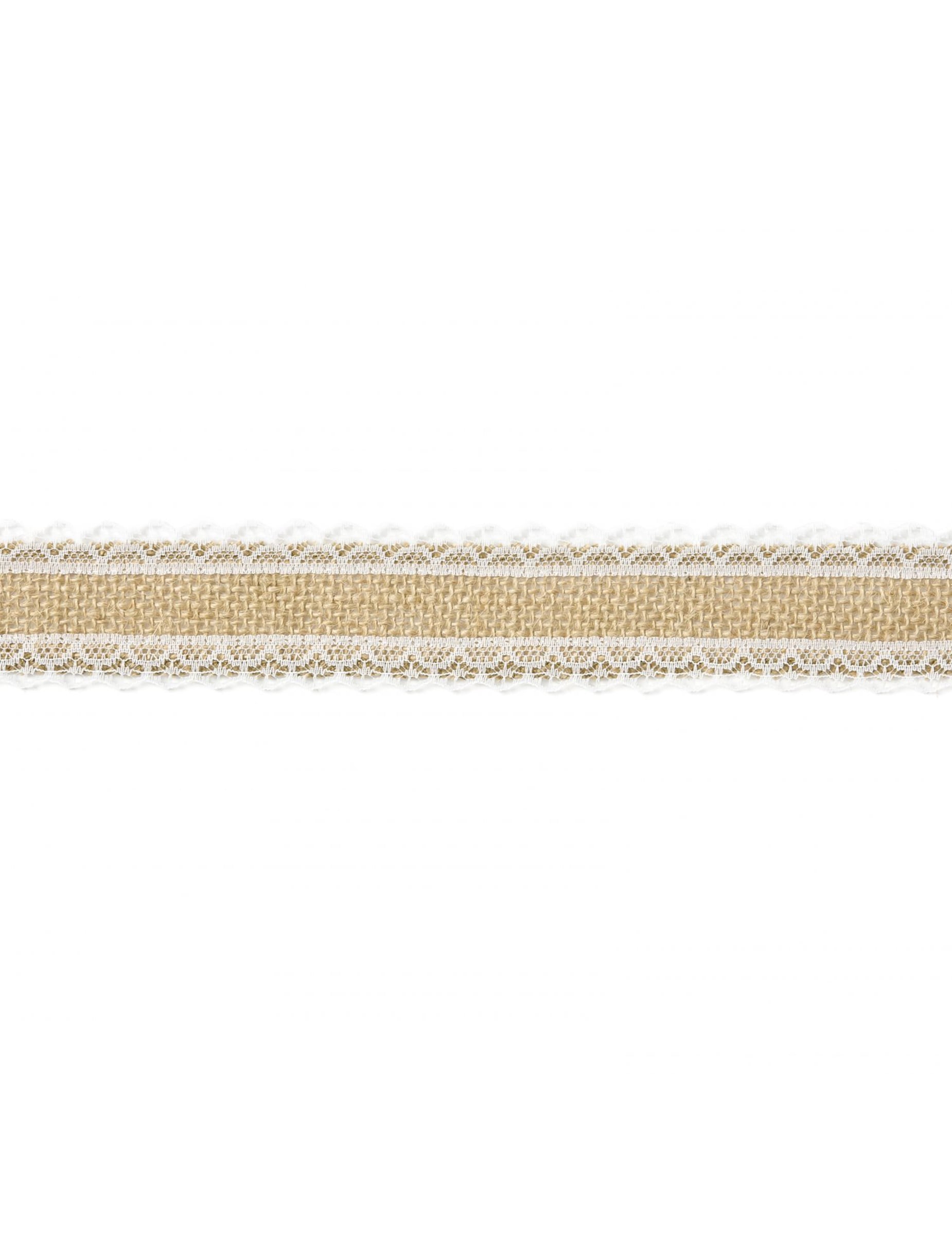 Ruban mariage champêtre en toile de jute naturelle et bordure dentelle blanche