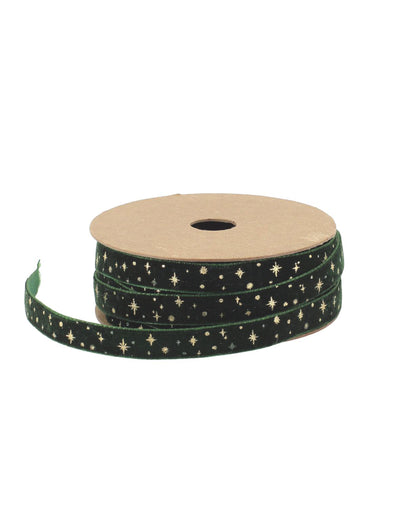 Tmavozelená a zlatá zamatová hviezdičková stuha 1 cm x 3 m