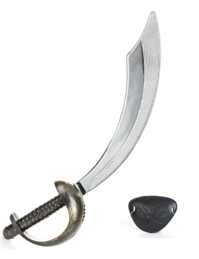 Sabre et cache œil de pirate argenté, bronze et noir en plastique