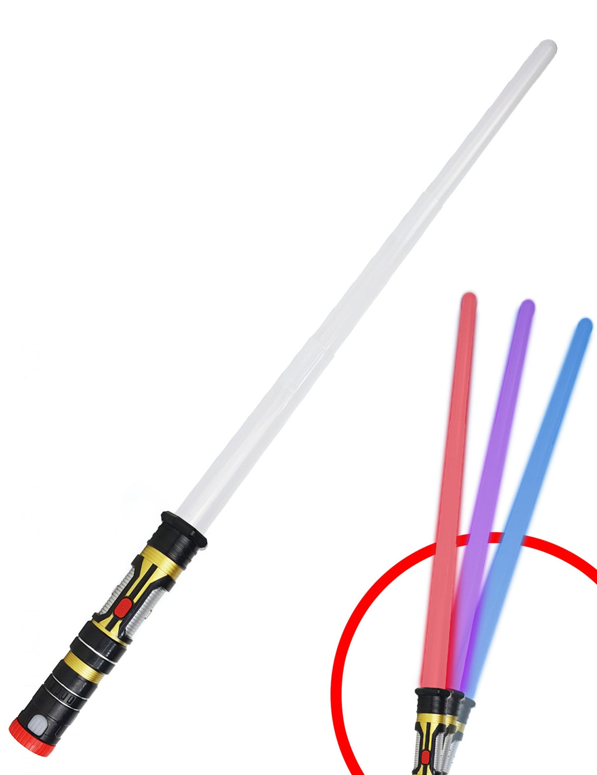 Sabre laser lumineux rétractable 3 en 1 pour enfant rouge bleu et violet