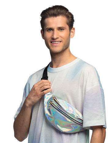 Strieborná holografická banánová taška