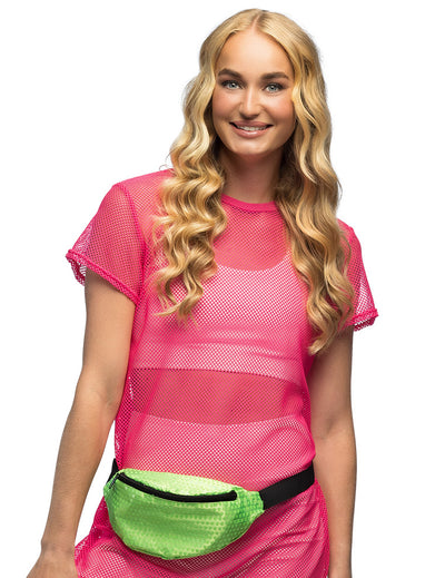 Sac banane vert fluo pour femme à sequins