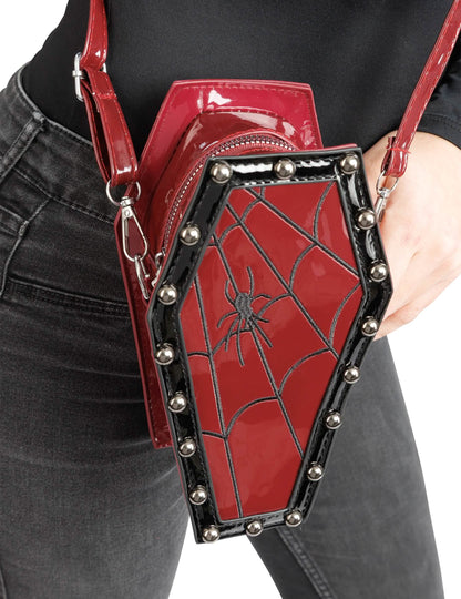 Crossbody kabelka v tvare rakvy, bordovo červená