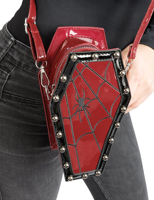 Crossbody kabelka v tvare rakvy, bordovo červená