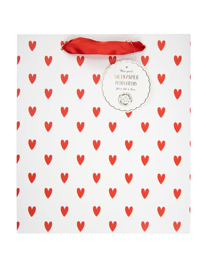 Papierová taška s malými červenými srdiečkami, 28 x 25 cm