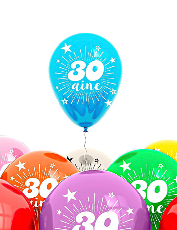 Ballons 30 ans pour adulte multicolores avec motifs étoiles et inscription 30 aine