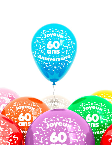 Ballons 60 ans pour anniversaire multicolores