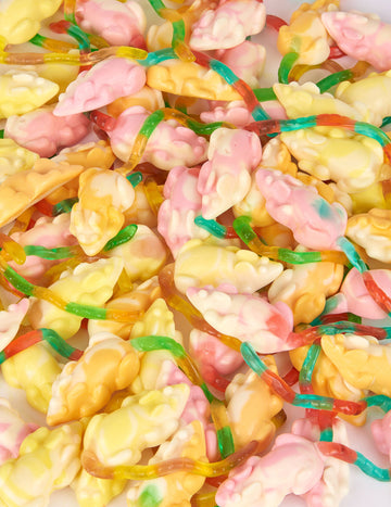 Taška s multikolórovými myšími cukríkmi