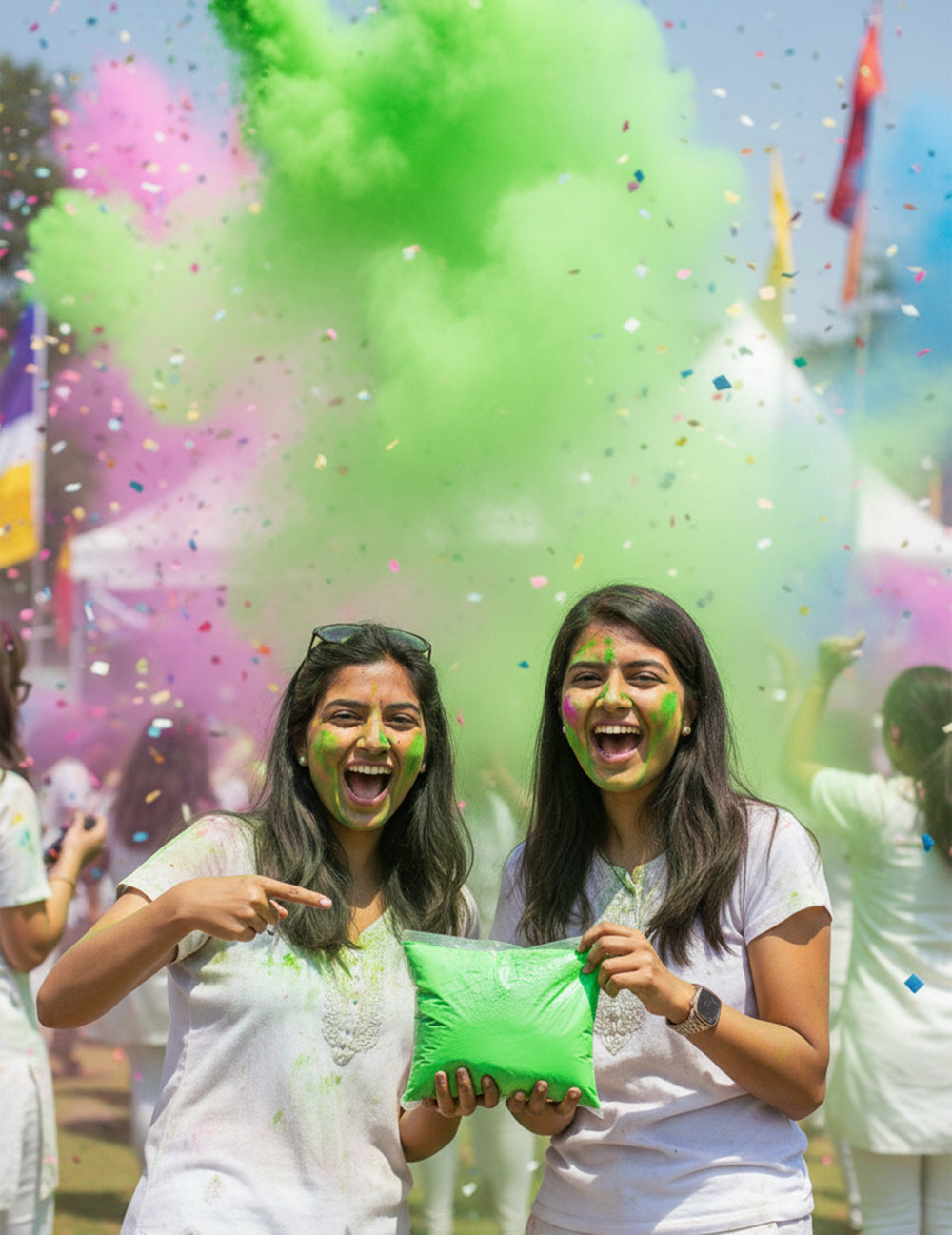 Sachet de poudre à effet Holi pour fête vert fluo