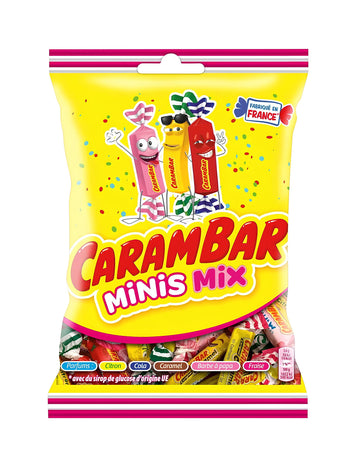 Mini sáčok Carambar Minis Mix žltý a viacfarebný s rôznymi príchuťami