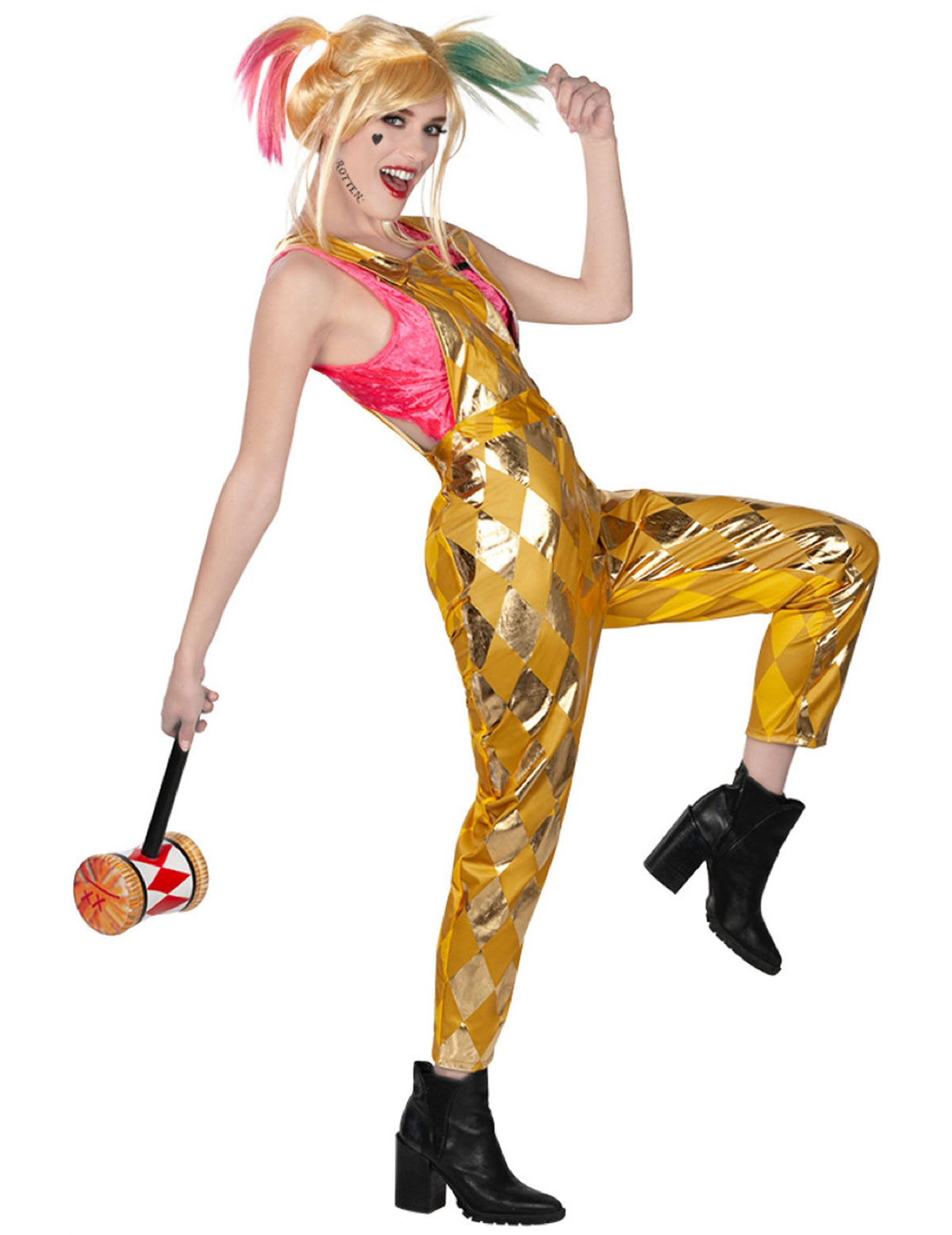 Salopette Harley Quinn Birds of Prey™ pour femme dorée à motifs losanges