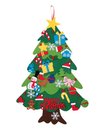 Vianočný stromček s plstenými ozdobami na zavesenie, 67 x 100 cm