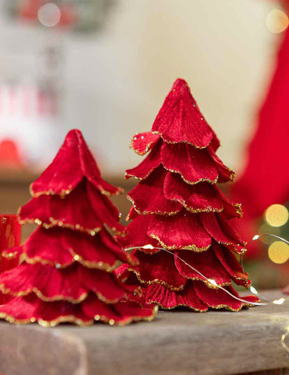 Sapin de Noël velours rouge et or 12 x 16 cm