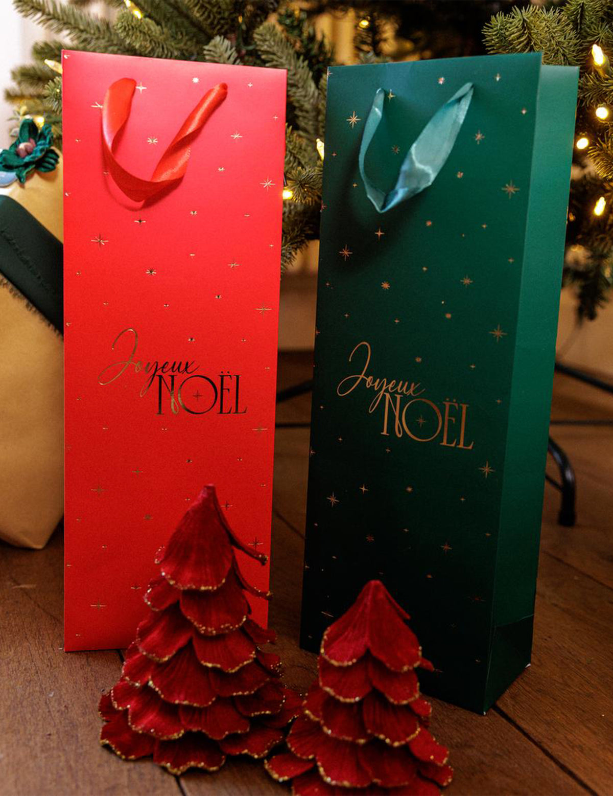 Sapin de Noël velours rouge et or 12 x 16 cm