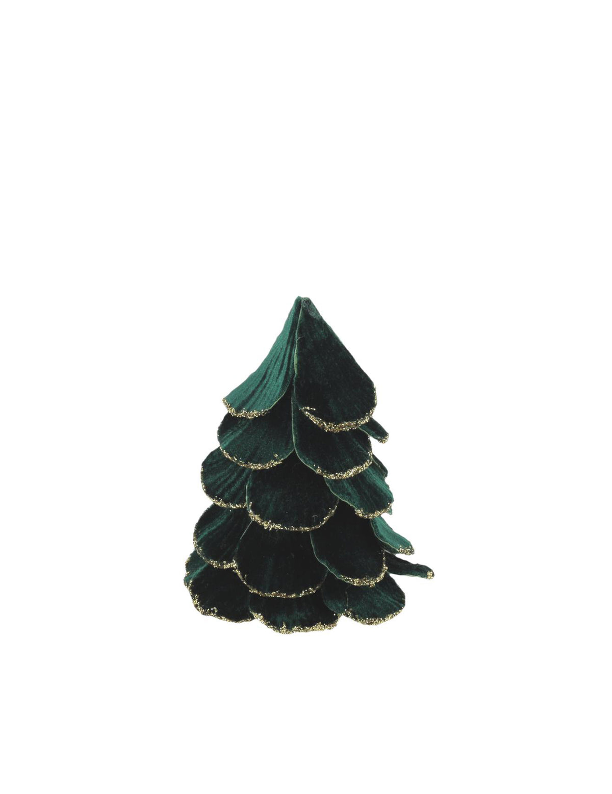 Sapin de Noël velours vert foncé et or 10 x 12 cm