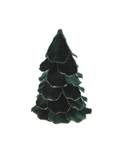 Sapin de Noël velours vert foncé et or 12 x 16 cm