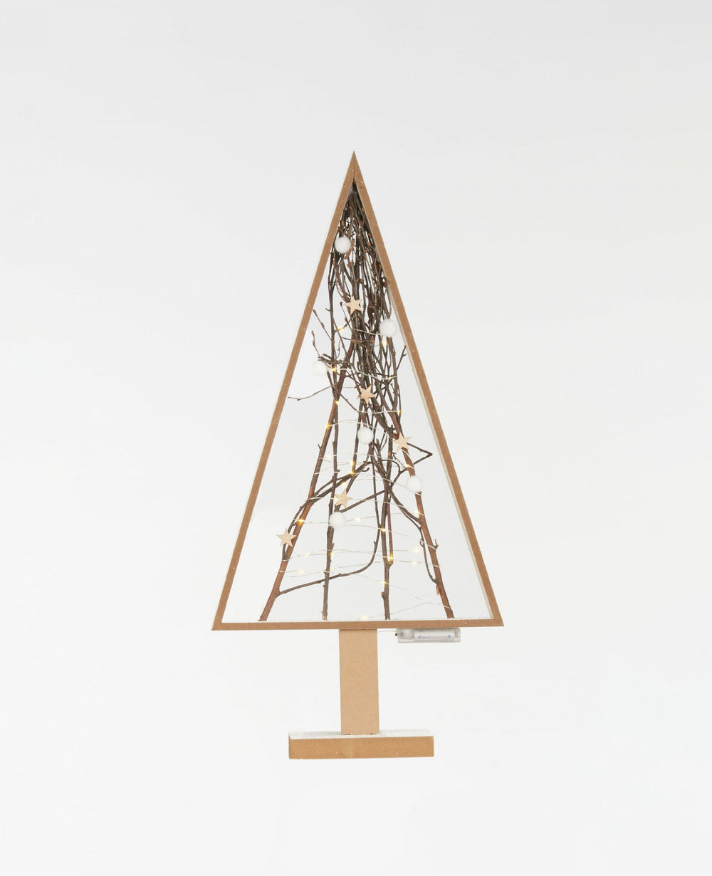 Sapin lumineux bois naturel avec 30 LED et étoiles