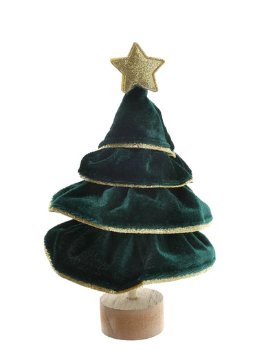 Petit sapin en velours vert à paillettes dorées 7 x 12 cm