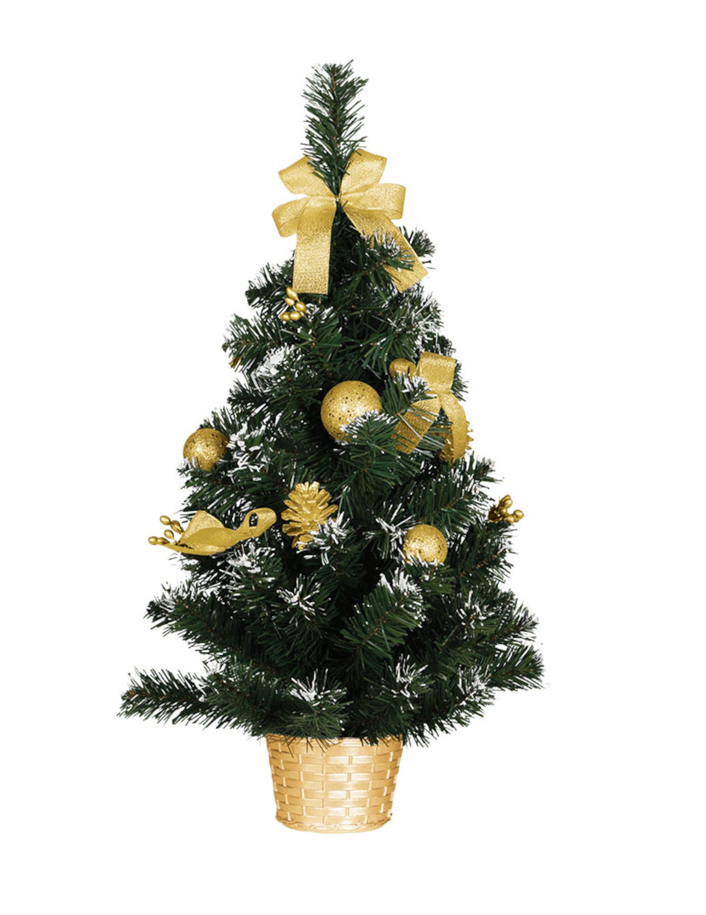 Vianočný stromček na stojane so zlatými ozdobami 60 cm umelý sneh
