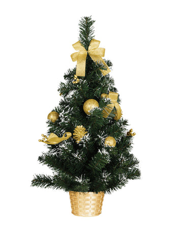 Vianočný stromček na stojane so zlatými ozdobami 60 cm umelý sneh