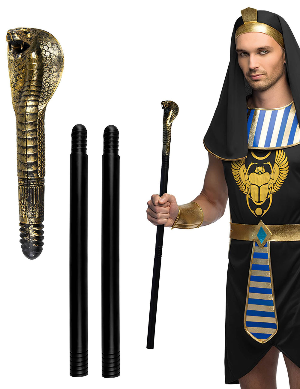Egyptská hadia žezlo pre dospelého čierna a zlatá
