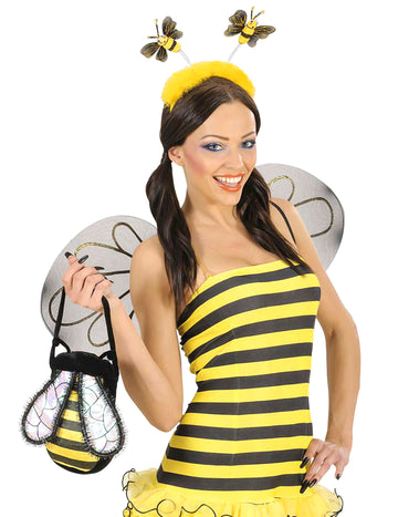 Serre-tête abeille pour adulte jaune et noir avec fourrure