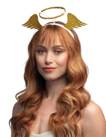 Dospelé krídla zlatého anjela a čelenka Halo