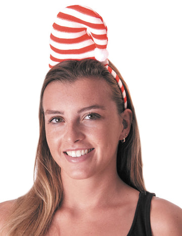 Serre-tête bonnet candy pour adulte rouge et blanc rayé