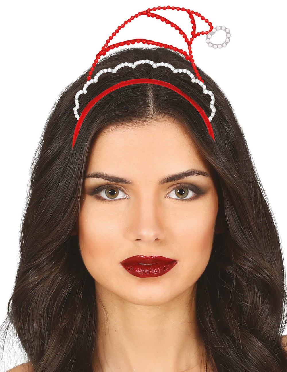 Serre-tête bonnet de Noël à strass pour adulte rouge et blanc