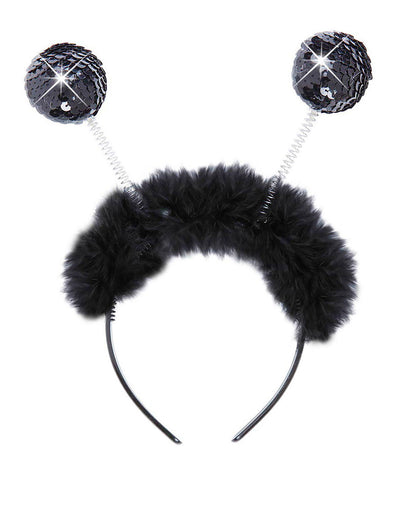 Serre-tête boules avec fourrure pour adulte noir avec sequins